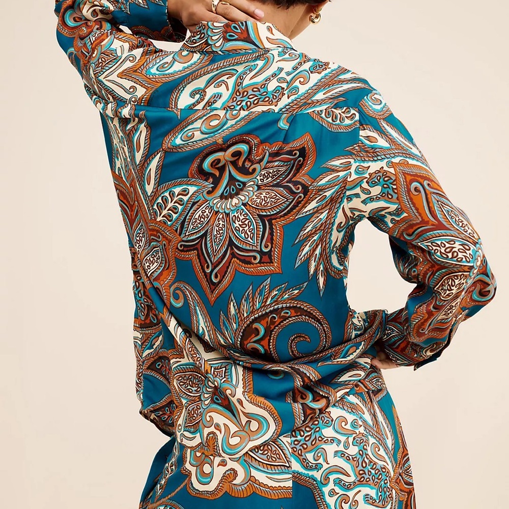 Teal Paisley Button-Up Shirt - Picture 3 of 4